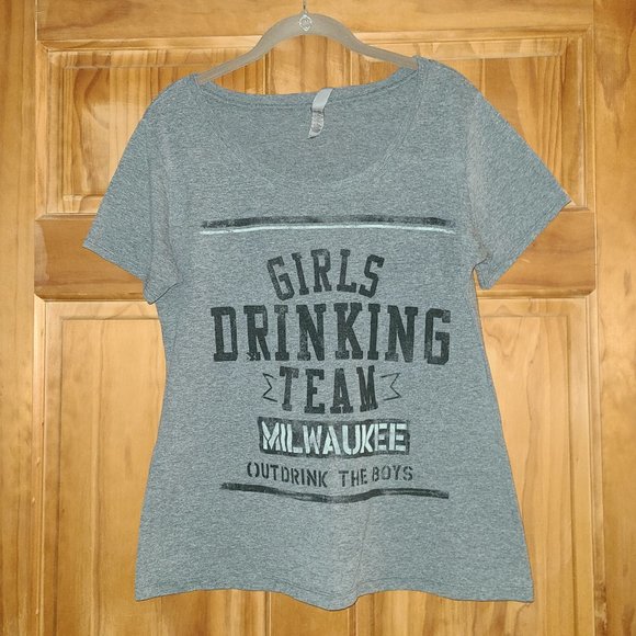 Next Level Apparel Gray "Girls Drinking Team" Short Sleeve T Shirt - Picture 1 of 2